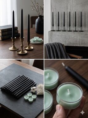 HYOOLA & YIHANG Black Taper and Fresh Cotton Tealight Lot 46pc OS